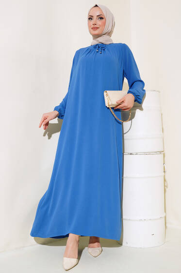 Ayrobin Geniş Elbise Mavi - Tesettür Elbise