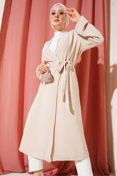 Ayrobin İçten Bağcıklı Hırka Bej - Hırka