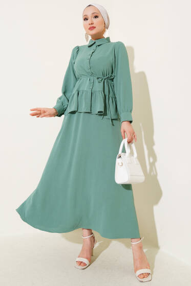 Ayrobin İp Bağcıklı Etekli İkili Takım Çağla Yeşili - İkili Takım