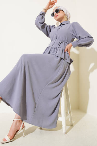 Ayrobin İp Bağcıklı Etekli İkili Takım Gri - İkili Takım