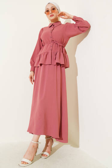 Ayrobin İp Bağcıklı Etekli İkili Takım Gül Kurusu - İkili Takım