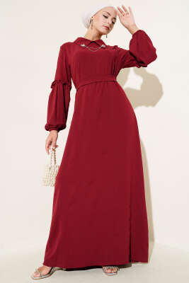 Ayrobin Kol Büzgülü Elbise Bordo - 500-700 TL Ürünler