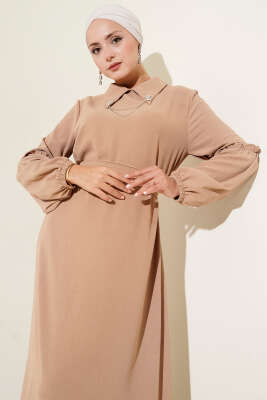 Ayrobin Kol Büzgülü Elbise Camel - 500-700 TL Ürünler
