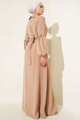 Ayrobin Kol Büzgülü Elbise Camel - 500-700 TL Ürünler