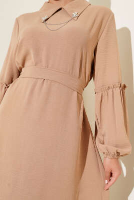 Ayrobin Kol Büzgülü Elbise Camel - 500-700 TL Ürünler