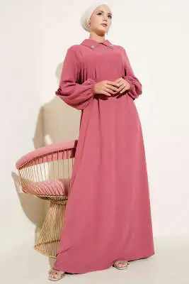 Ayrobin Kol Büzgülü Elbise Gül Kurusu - Tesettür Elbise