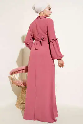 Ayrobin Kol Büzgülü Elbise Gül Kurusu - Tesettür Elbise