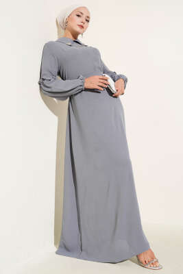 Ayrobin Kol Büzgülü Elbise Kayrak Grisi - ASMİN