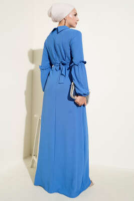 Ayrobin Kol Büzgülü Elbise Saks - 500-700 TL Ürünler