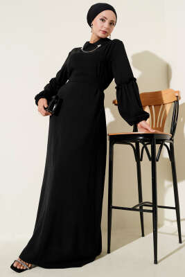 Ayrobin Kol Büzgülü Elbise Siyah