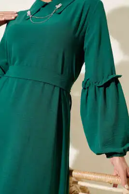 Ayrobin Kol Büzgülü Elbise Zümrüt - Tesettür Elbise
