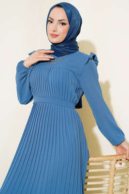 Ayrobin Piliseli Elbise İndigo 