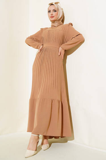 Ayrobin Piliseli Elbise Latte - Elbise
