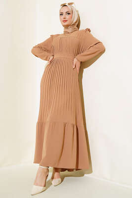 Ayrobin Piliseli Elbise Latte 