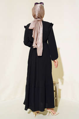 Ayrobin Piliseli Elbise Siyah - Tesettür Elbise