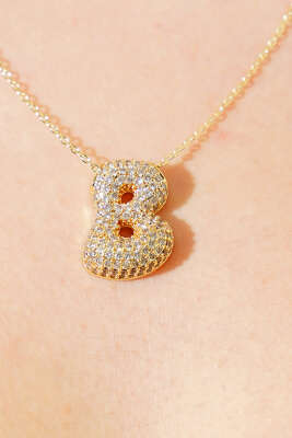 B Harfli Taşlı Kolye - Kolye