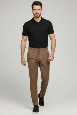 Bağcıklı Bel Lastikli Erkek Pantolon Taba - Erkek Pantolon