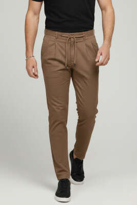 Bağcıklı Bel Lastikli Erkek Pantolon Taba - MHR MOHER