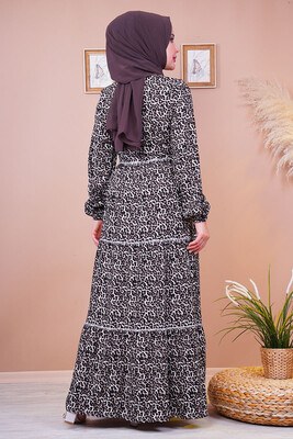 Bağcıklı Leopar Desenli Elbise - Tesettür Elbise