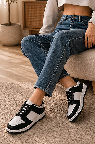 Bağcıklı Sneaker Spor Ayakkabı Siyah - Spor Ayakkabı
