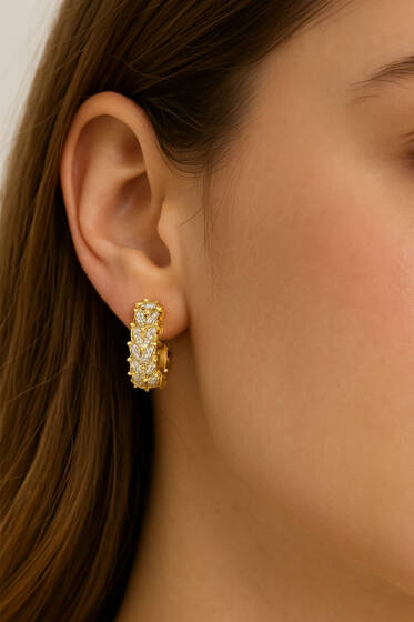 Baget Taşlı Geniş Halka Küpe - Küpe