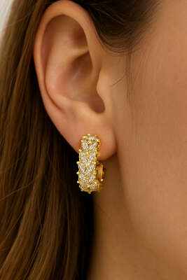 Baget Taşlı Geniş Halka Küpe - Küpe