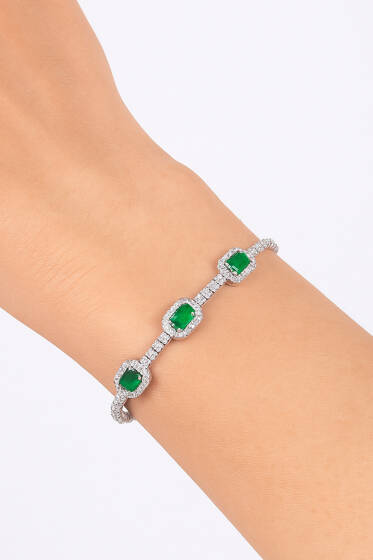 Baget Yeşil Taşlı Bileklik Gümüş - Bileklik