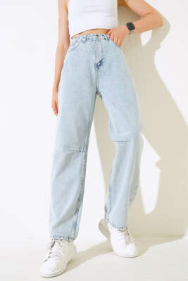 Baggy Arka Tokalı Kot Pantolon Açık Kar - Kadın Giyim Modelleri