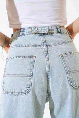 Baggy Arka Tokalı Kot Pantolon Açık Kar - Kadın Giyim Modelleri