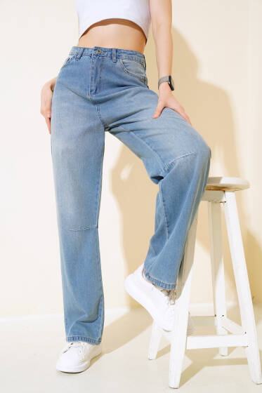 Baggy Arka Tokalı Kot Pantolon Açık Mavi - Yeni Giyim