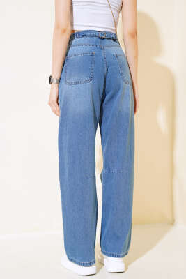 Baggy Arka Tokalı Kot Pantolon Orta Mavi - Kadın Giyim Modelleri