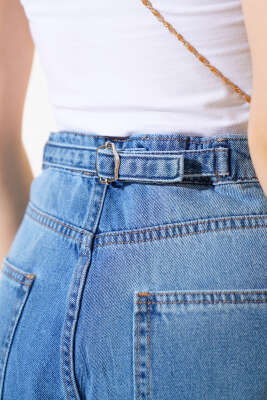 Baggy Arka Tokalı Kot Pantolon Orta Mavi - Kadın Giyim Modelleri