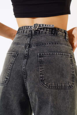 Baggy Arka Tokalı Kot Pantolon Siyah Açık Kar - Kadın Giyim Modelleri