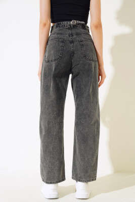 Baggy Arka Tokalı Kot Pantolon Siyah Açık Kar - Kadın Giyim Modelleri