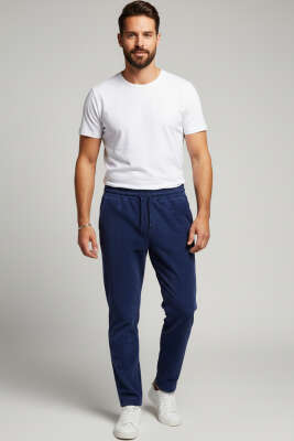 Baggy Bağcıklı Kadife Erkek Pantolon İndigo - Erkek Pantolon