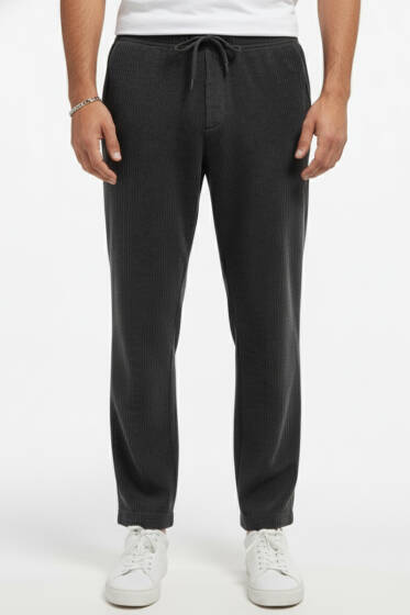 Baggy Bağcıklı Kadife Erkek Pantolon Siyah - Erkek Pantolon