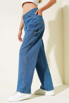 Baggy Bol Paça Kot Pantolon Orta Mavi - Kadın Giyim Modelleri