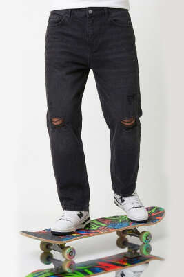 Baggy Fit Erkek Kot Pantolon Füme - GİESTO