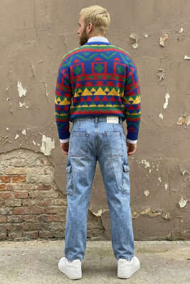  Baggy Kargo Cep Erkek Kot Pantolon Açık Kar - Erkek Pantolon