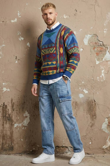  Baggy Kargo Cep Erkek Kot Pantolon Açık Kar - Erkek Pantolon