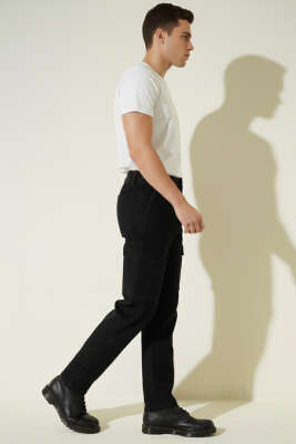 Baggy Kargo Cep Erkek Kot Pantolon Siyah - Erkek Pantolon