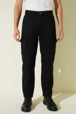 Baggy Kargo Cep Erkek Kot Pantolon Siyah - MARTİN MİXS