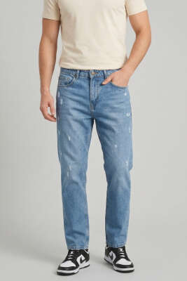 Baggy Kesikli Düğmeli Pantolon Orta Mavi - MARTİN MİXS