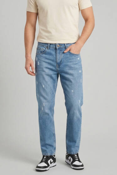 Baggy Kesikli Düğmeli Pantolon Orta Mavi - Erkek Jean