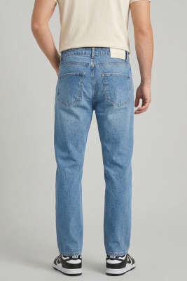 Baggy Kesikli Düğmeli Pantolon Orta Mavi - Erkek Jean