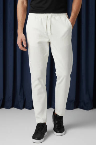 Baggy Keten Erkek Pantolon Ekru - Erkek Pantolon