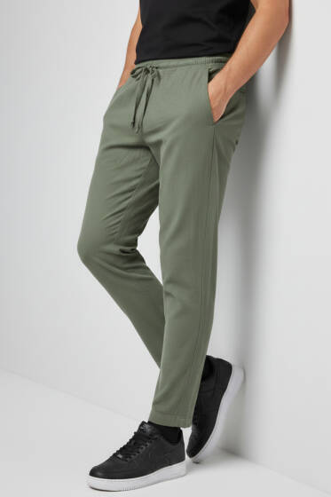 Baggy Keten Erkek Pantolon Haki - Erkek Pantolon