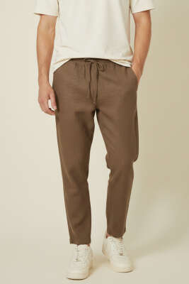 Baggy Keten Erkek Pantolon Kahve - FRESHMAN