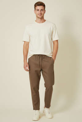 Baggy Keten Erkek Pantolon Kahve - Erkek Pantolon