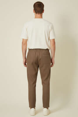 Baggy Keten Erkek Pantolon Kahve - Erkek Pantolon